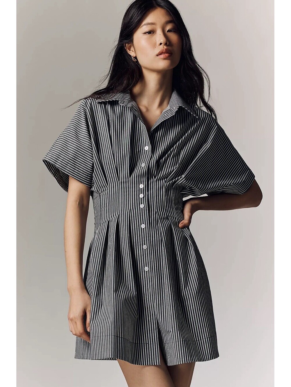 Anthropologie Exquise Tobie Mini Shirt Dress Black And White Stripes Size Small